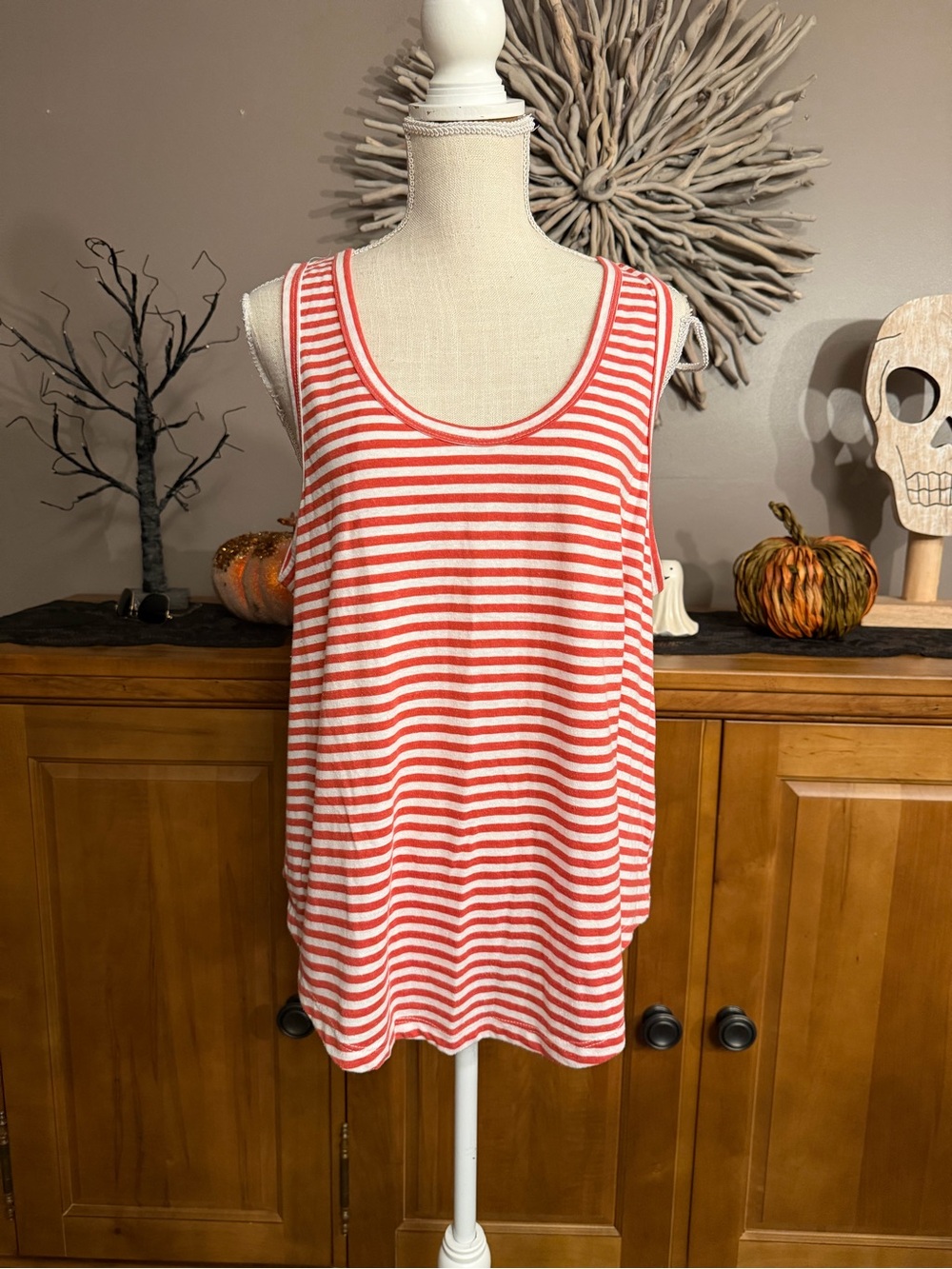 Red and White striped tank top flowy